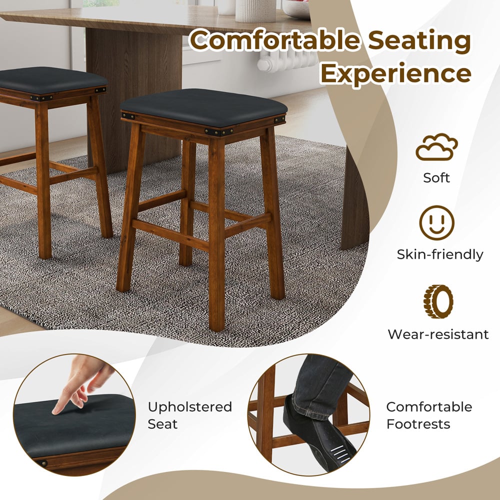 Costway Brown Upholstered Counter Height Bar Stool Set of 2 Image 7