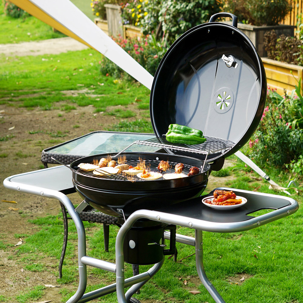 Gr8 Garden Kettle Bowl Charcoal BBQ Grill Portable Trolley with Side Tables Image 4