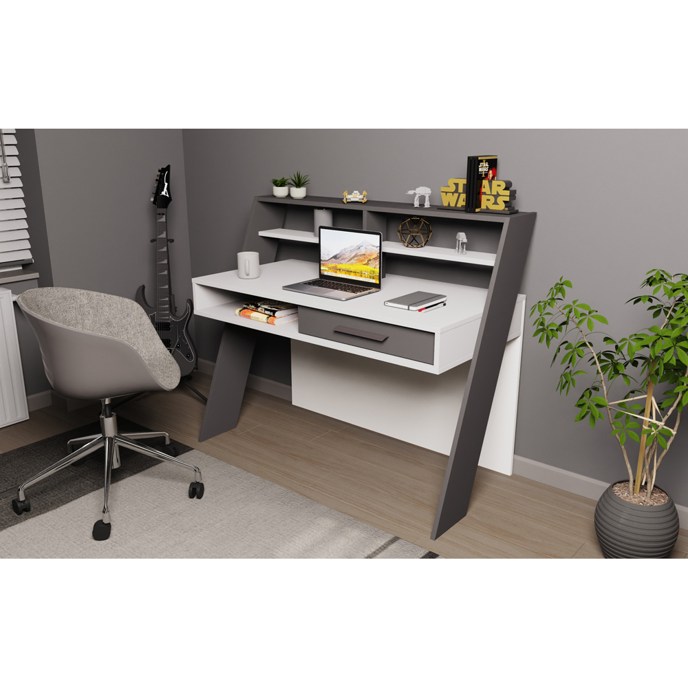 Decorotika Soho Single Drawer 5 Shelf Computer Desk White and Anthracite Image 5