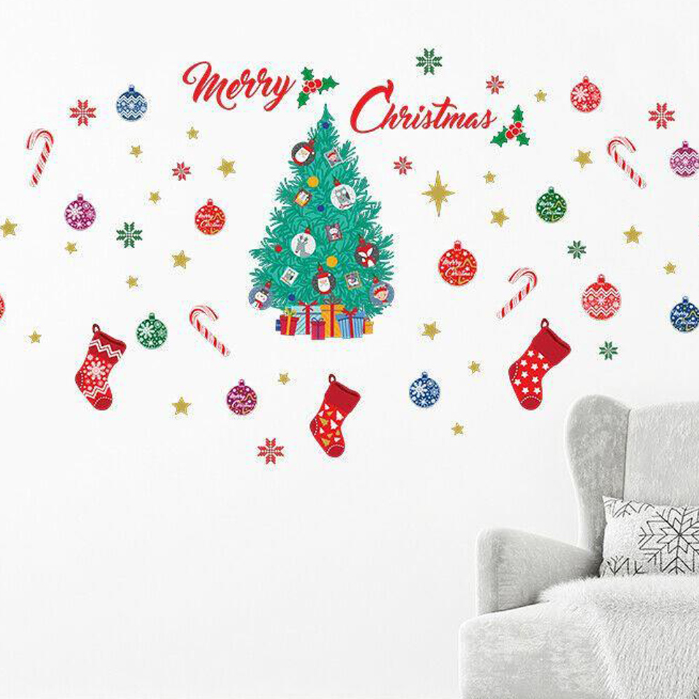 Walplus Merry Christmas and Christmas Tree Self Adhesive Wall Stickers 65 Piece Image 4