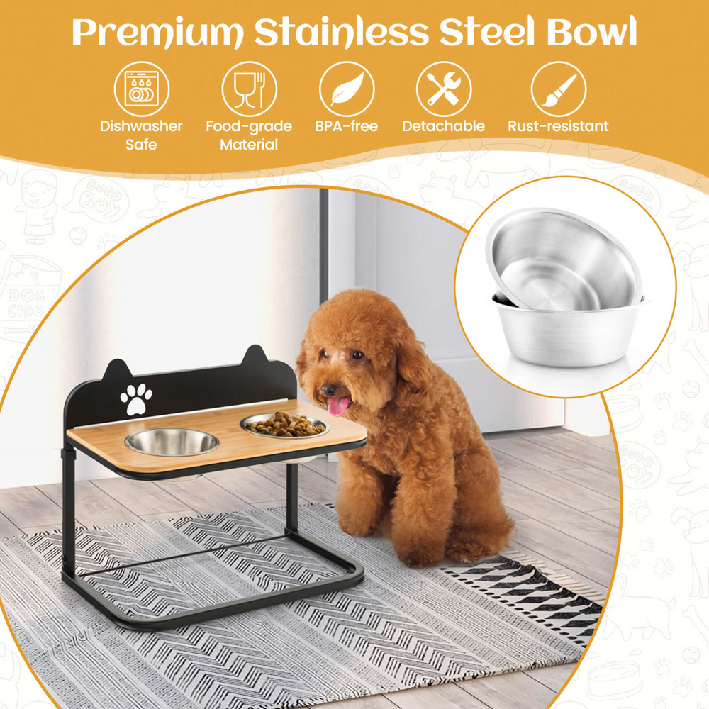 Costway Heights Adjustable Elevated Dog Bowls Feeder with Marker Image 5