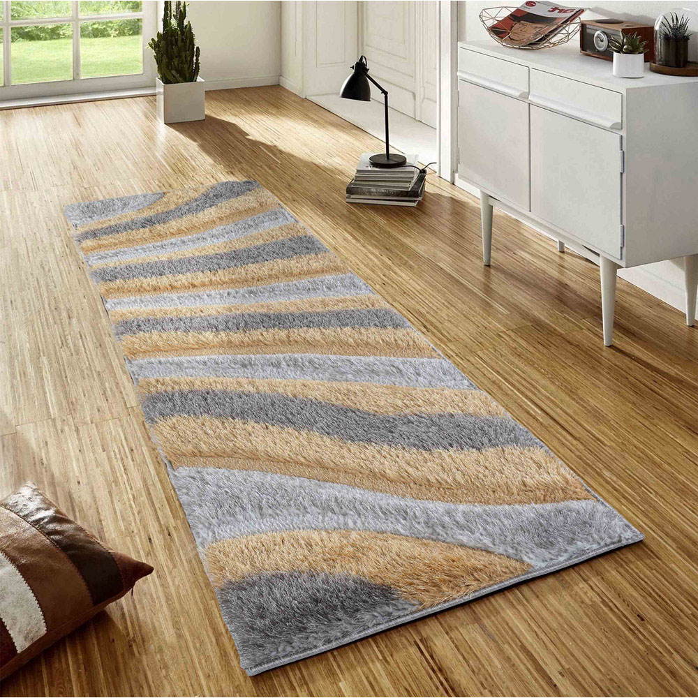 Desire Rug Modern Ochre Waves Shimmer Soft Shaggy Area Rug 60 x 220cm Image 2