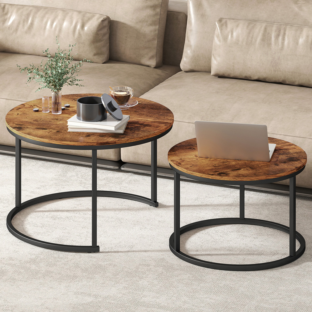 Portland Rustic Brown Round Nest of Tables Set of 2 Image 1