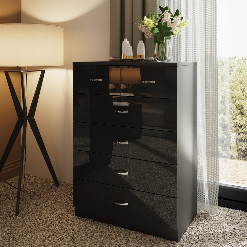 FWStyle Chilton 6 Drawer Black Gloss Chest of Drawers Image 5