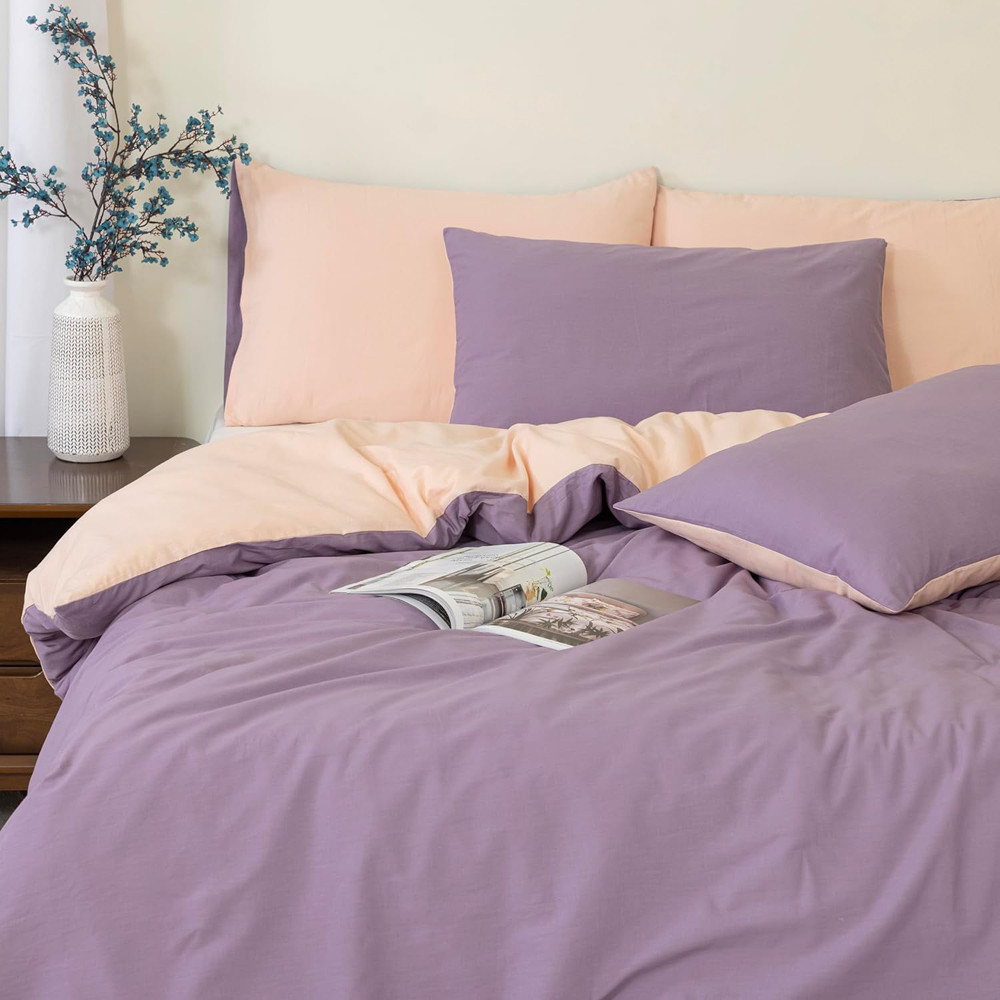 MHG Living Super King Size Purple Reversible Duvet Set Image 1