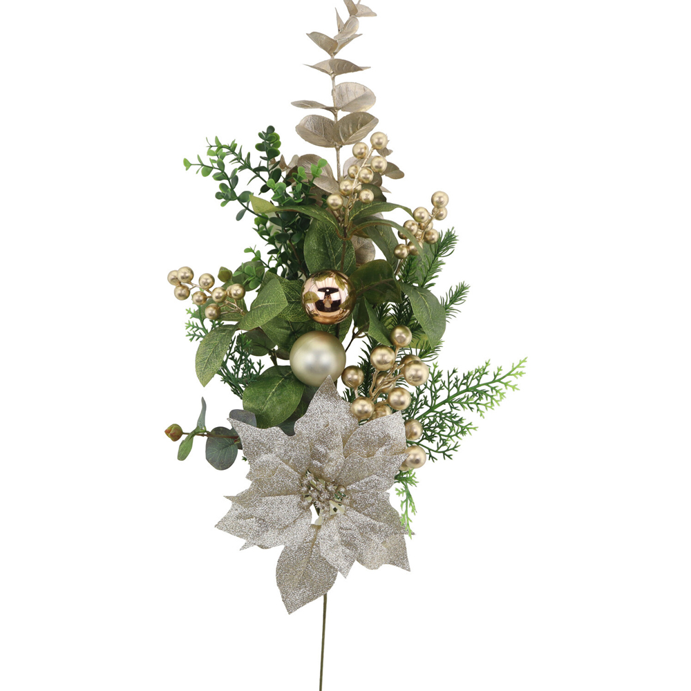 Gold Poinsettia Bauble Spray Image 1