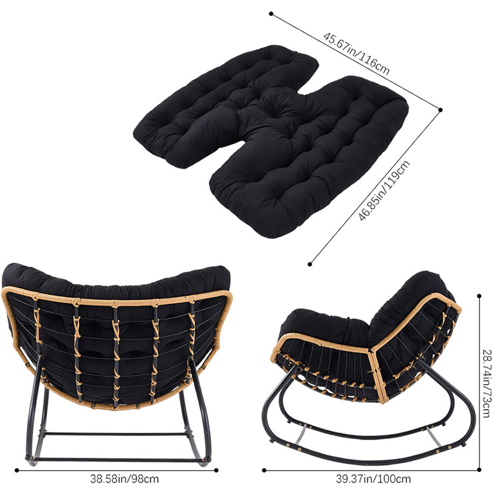 Living and Home Black PE Rattan Rocking Chair with Cushion Image 9
