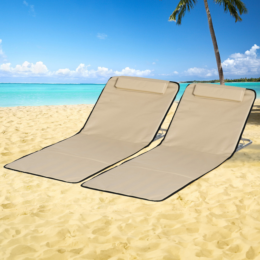 Outsunny Set of 2 Beige Adjustable Folding Sun Lounger Image 1