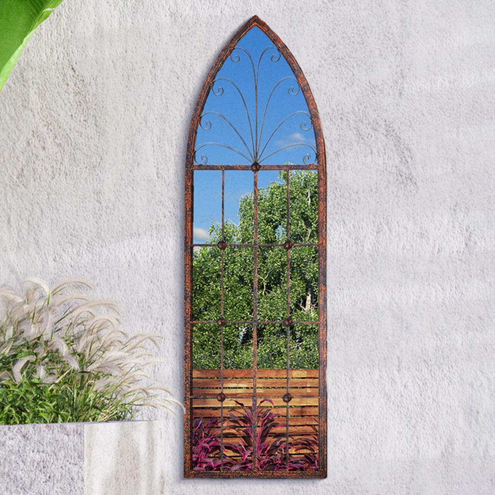MirrorOutlet Chelsea Metal Arched Window Garden Mirror 120 x 40cm Image 2