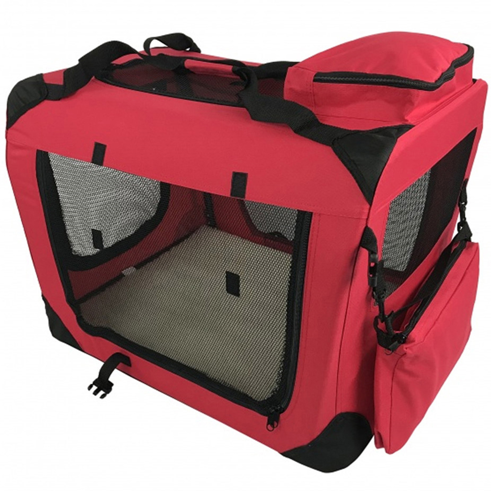 Folding Soft Crate Fabric Pet Carrier - Red - Large Image 1