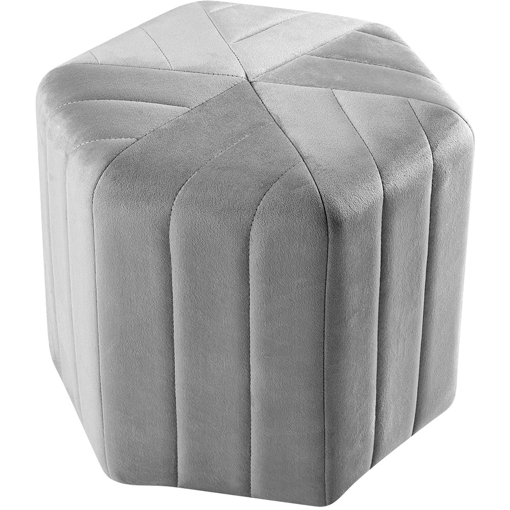 Living and Home Grey Minimal Hexagonal Velvet Footstool Ottoman with Stripes Image 2