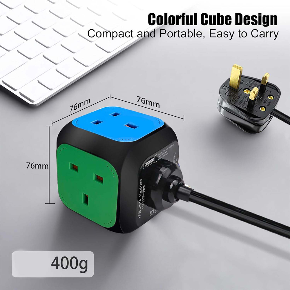 ExtraStar Rubik Cube Style 1.5m 4 Socket Black Extension Lead with USB Port and Type C Port Image 5