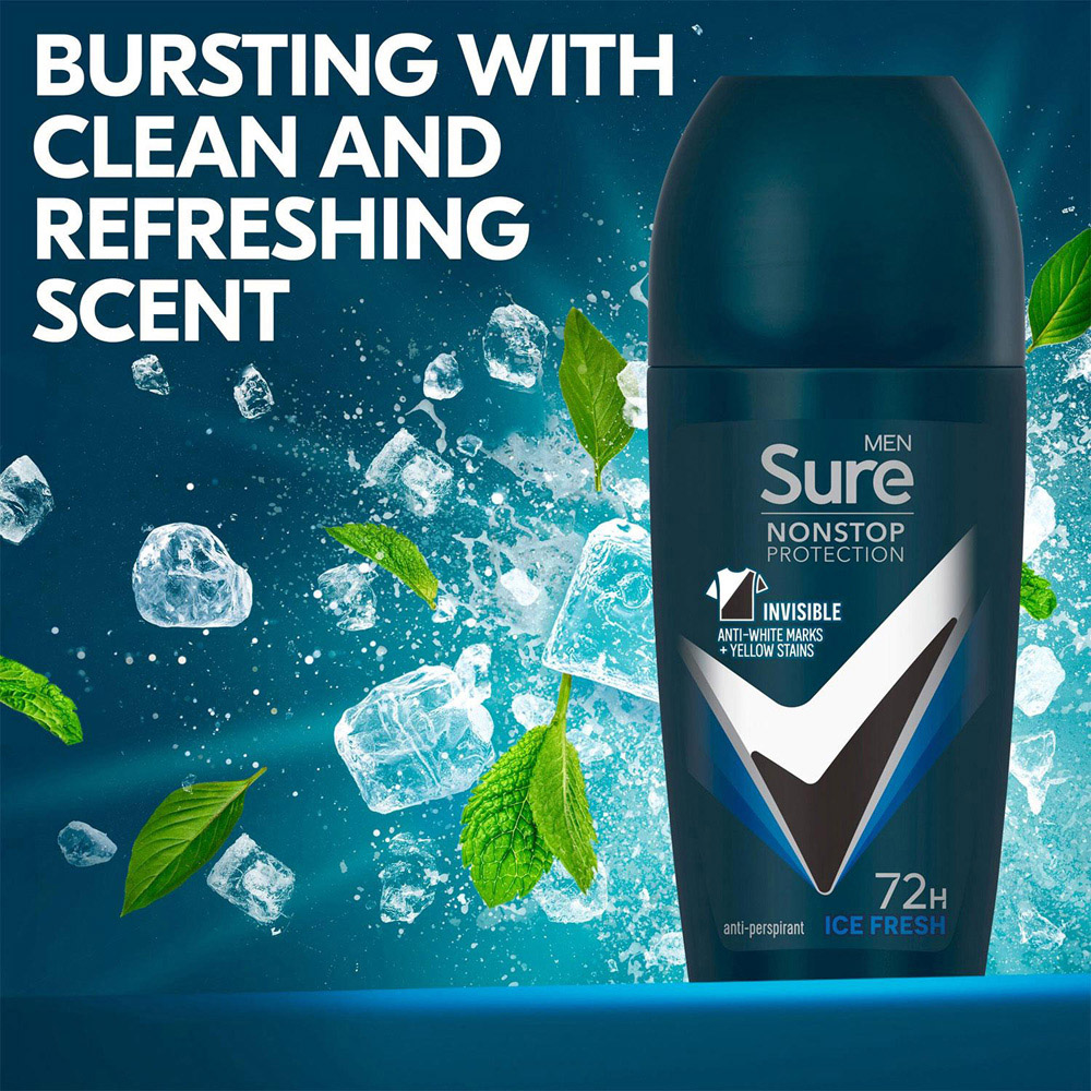 Sure Men 72H Non-Stop Protection Anti-Perspirant Ice Fresh Roll On Deodorant Stick 50ml 36 Pack Image 5
