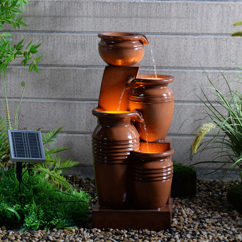 Teamson Home 4-TierLED Solar Powered Terracotta Cascading Urn Outdoor Waterfall Fountain Image 6