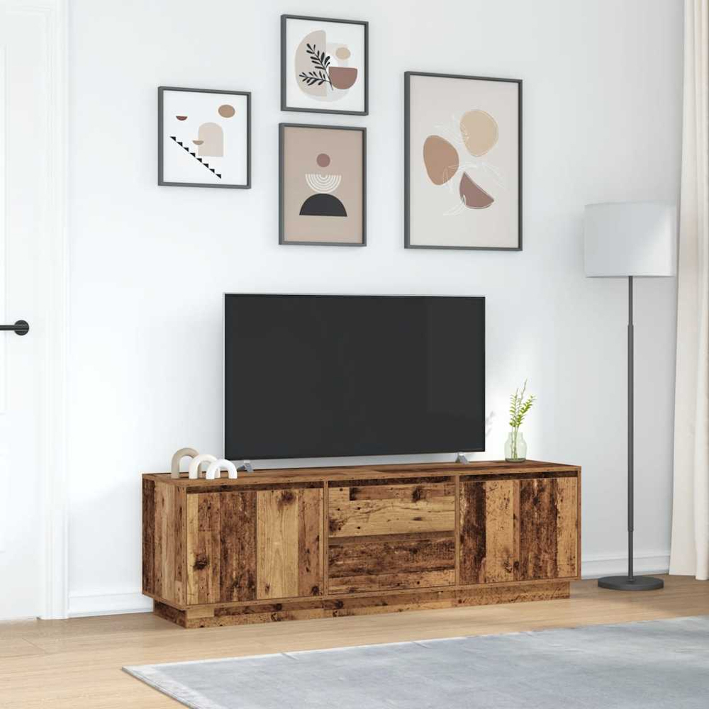 vidaXL 4 Door 2 Drawer Old Wood TV Cabinet with LED Lights Image 4