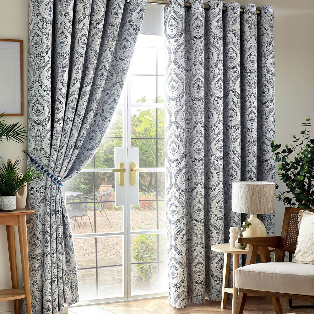 Alan Symonds Victoria Blue Room Darkening Ring Top Eyelet Curtains 168 x 229cm Image 1