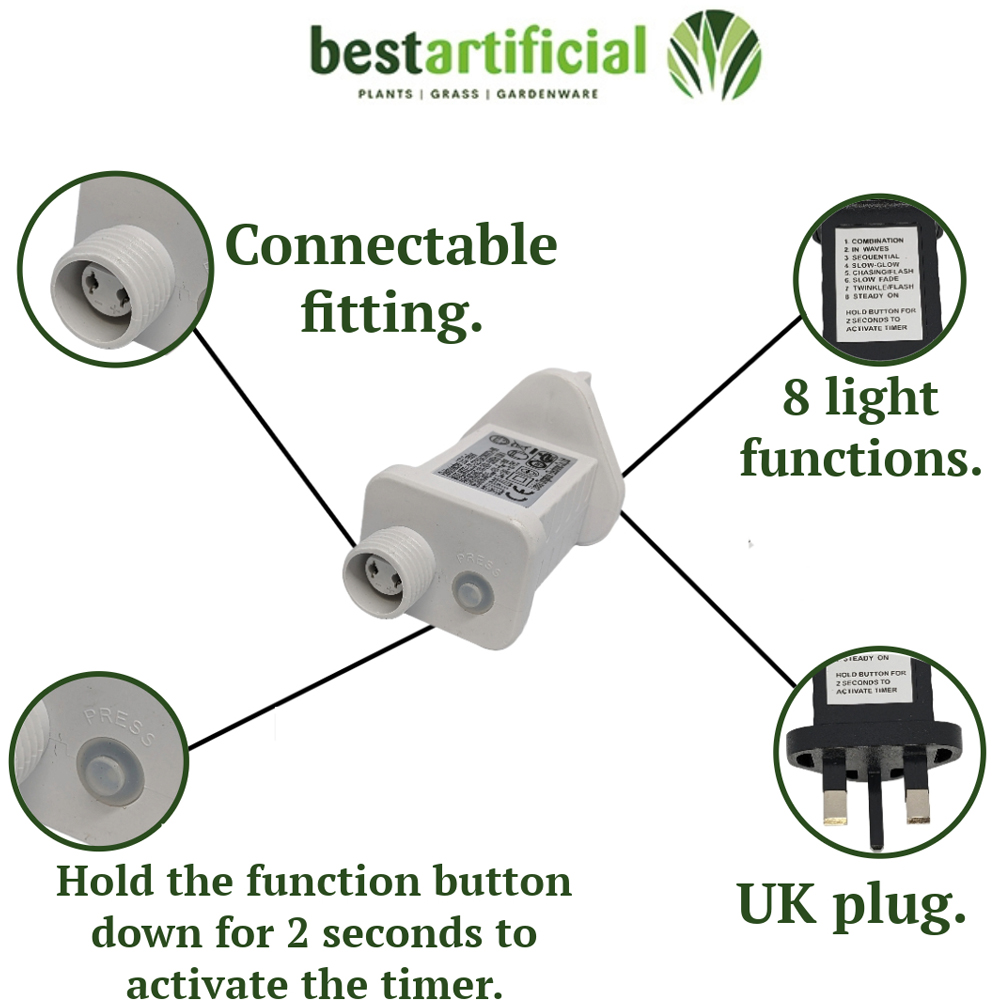Best Artificial 100 Bright White Multi Function Mains Powered Clear String Light Image 3