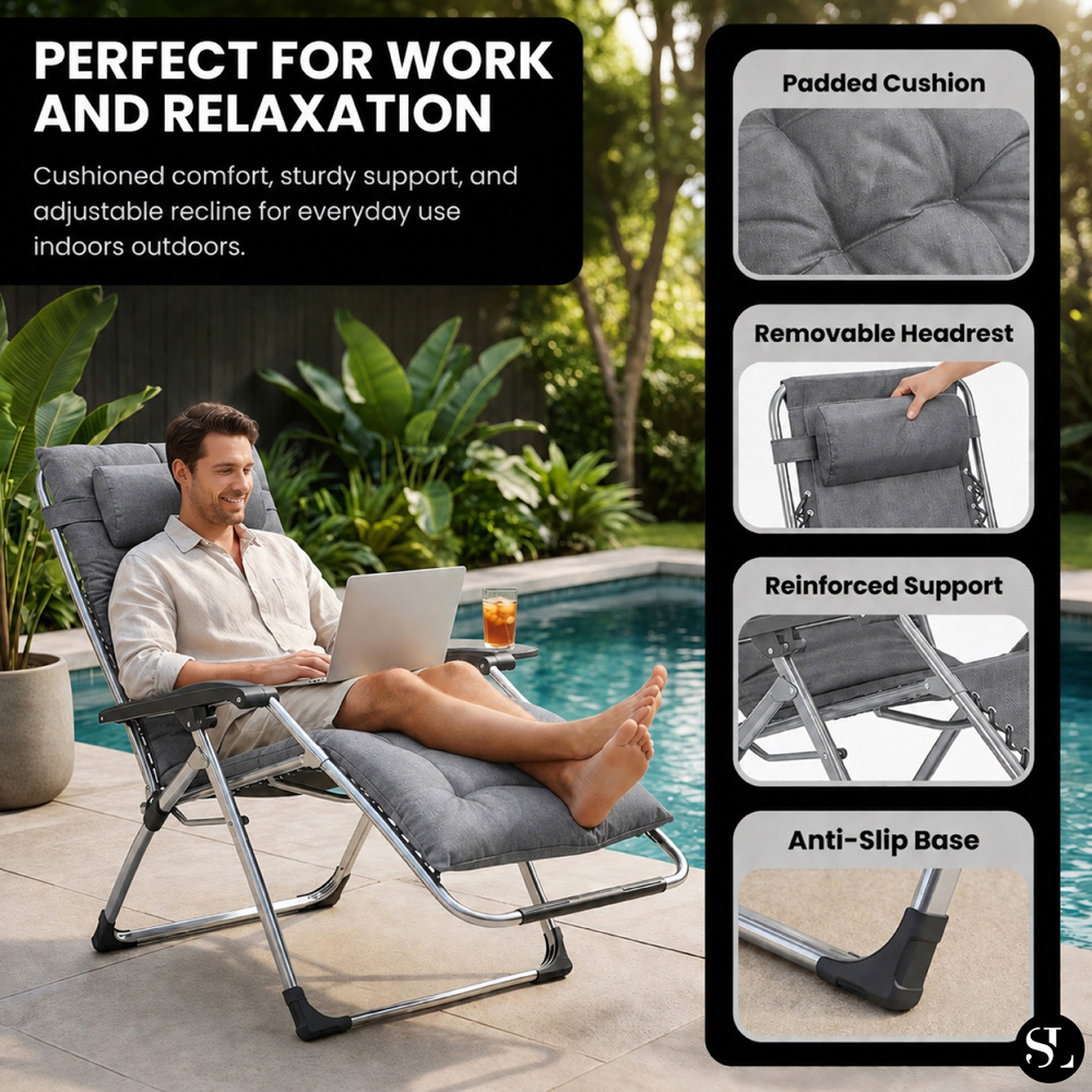 Smart Living Grey Zero Gravity Chair with Cushion and Pillow Image 6