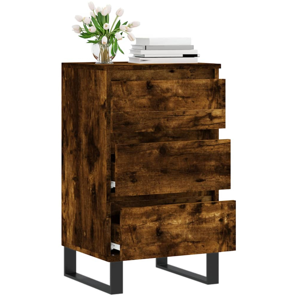 vidaXL 3 Drawer Smoked Oak Sideboard with Iron Legs Image 4