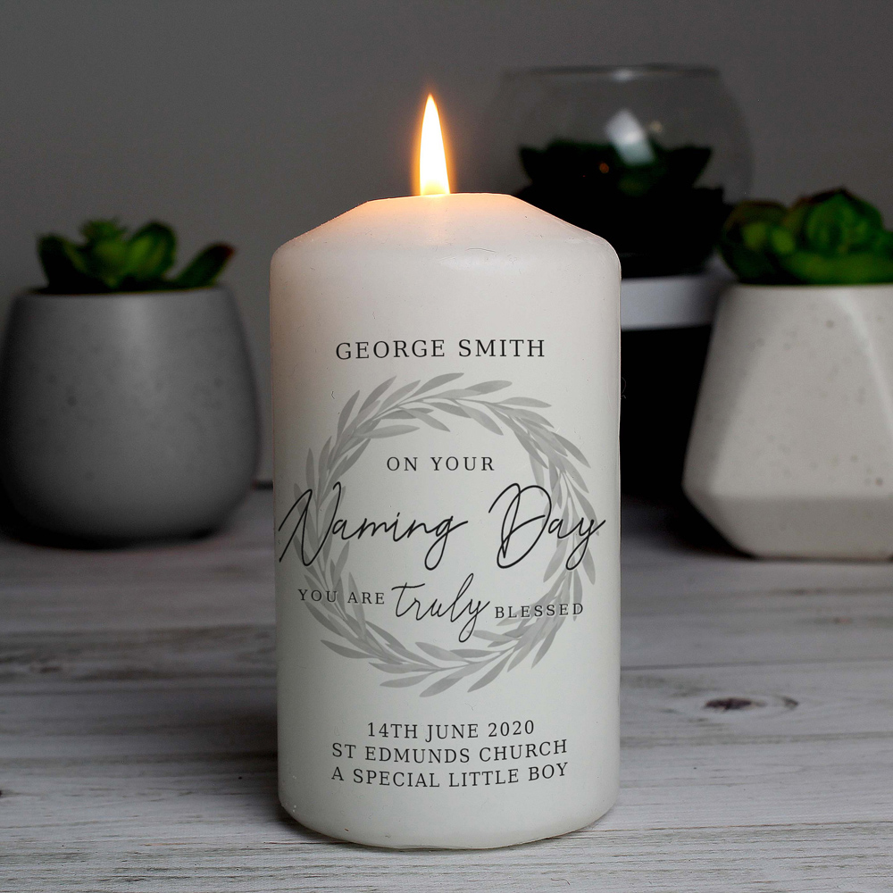 Personalised Memento Personalised Truly Blessed Naming Day Pillar Candle Image 3