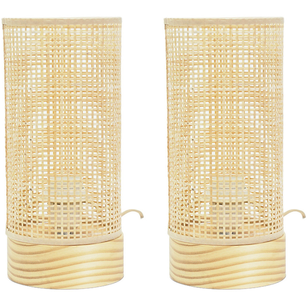 ValueLights Set of 2 Elsa Natural Bamboo Shade Wooden LED Table Lamp Image 1