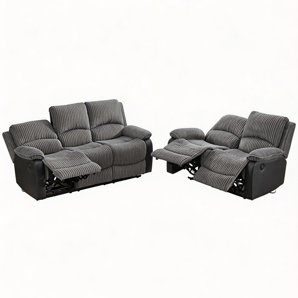 Furniture One 5 Seater Grey Sectional Corduroy Electric Recliner Sofa Image 2