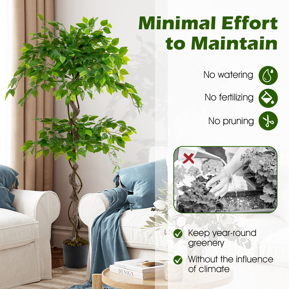 Costway Ficus Tree Indoor Artificial Plant In Pot 4.9ft Image 6
