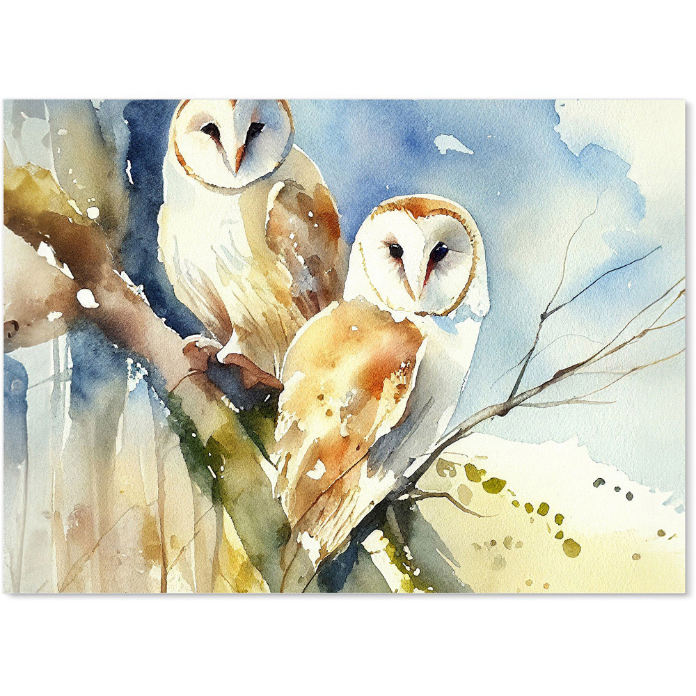 Warren Reed Designer Barn Owls Watercolour Glass Kitchen Splashback 65 x 90cm Image 2