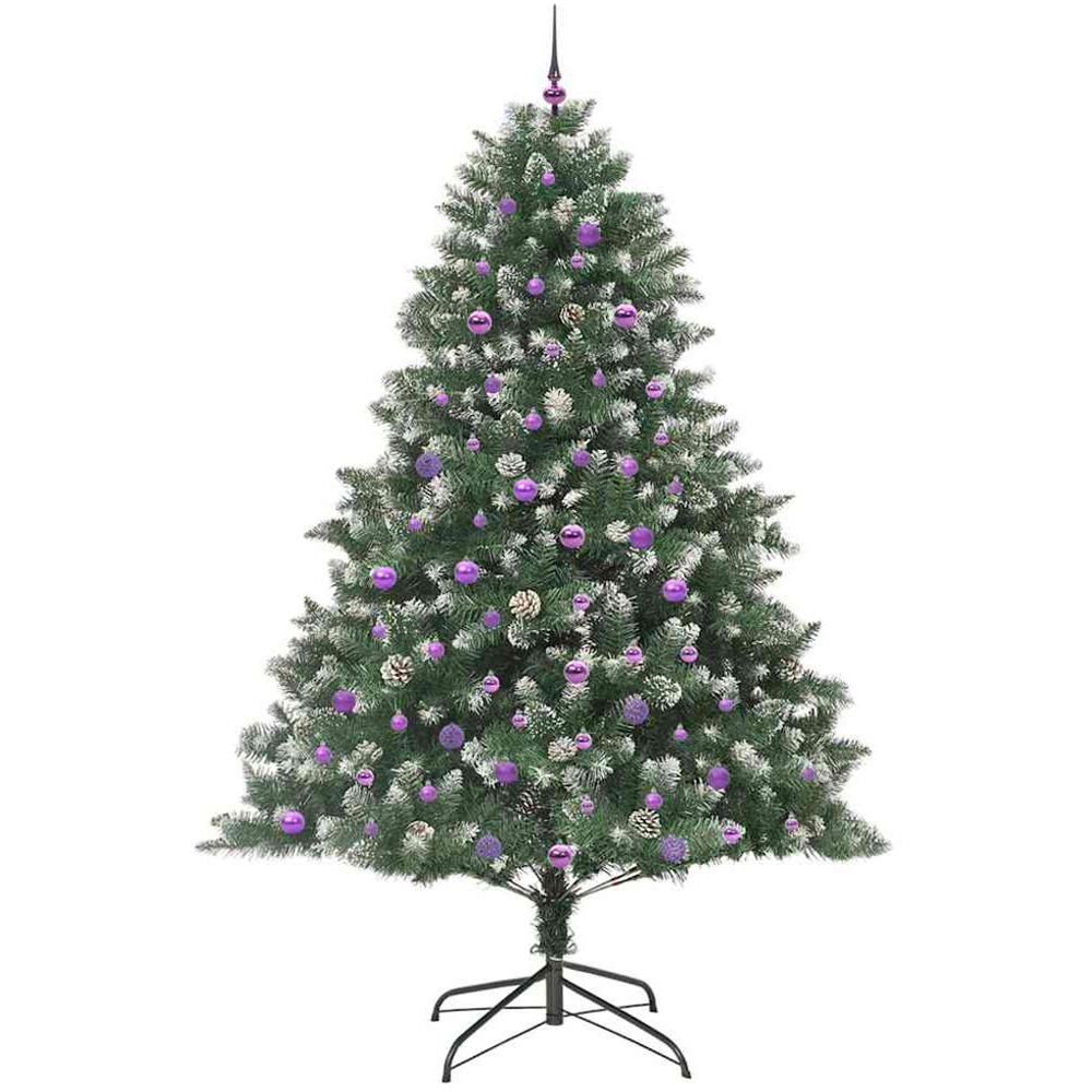 vidaXL Pre-Lit Lilac Baubles Green Artificial Snow Tipped Christmas Tree 8ft Image 4
