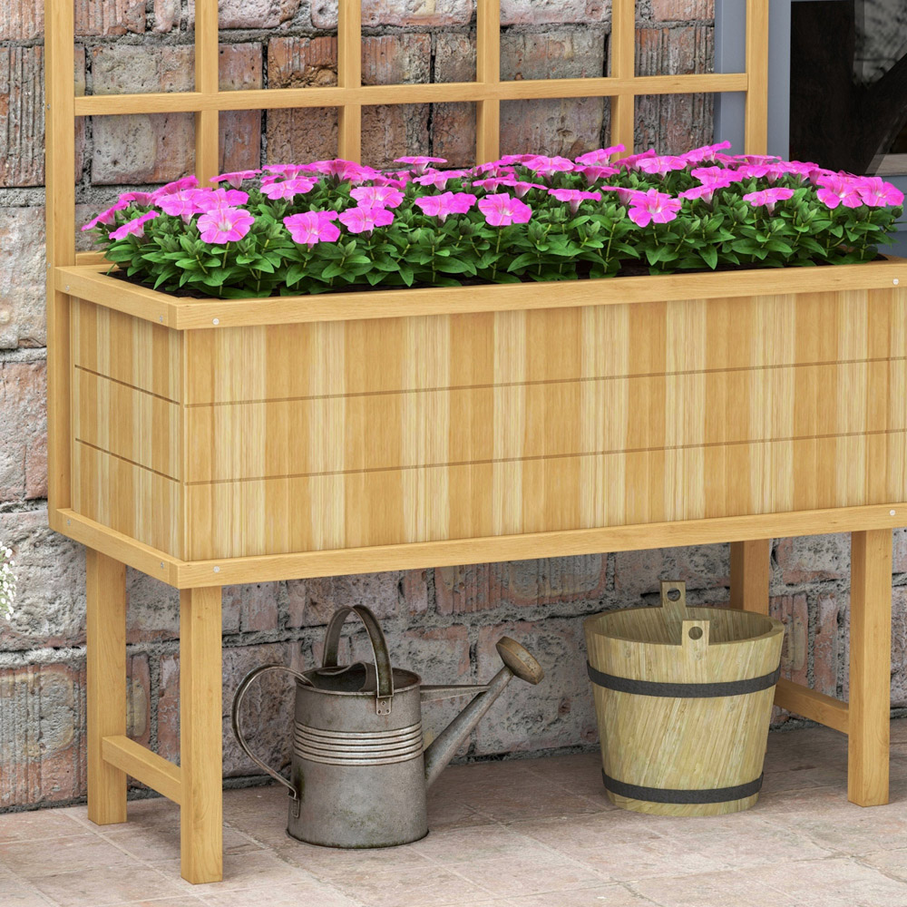 Outsunny Wooden Raised Planter with Trellis Image 3