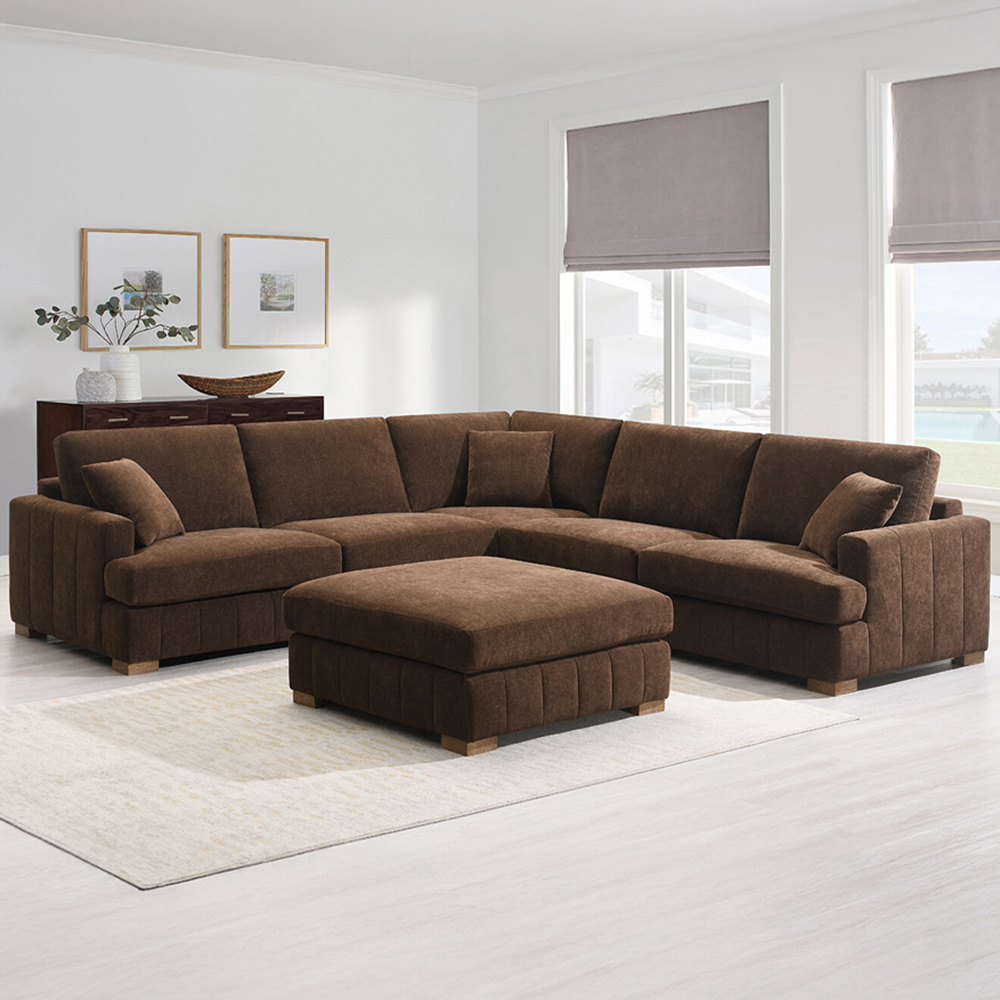 Arden Corner Sofa with Footstool Brown Image 1
