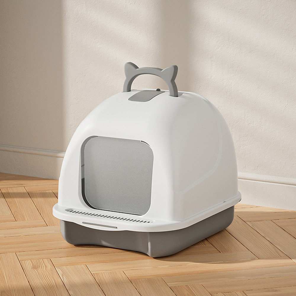 H&O Direct Enclosed White Cat Litter Box with Handle and Scoop Image 2