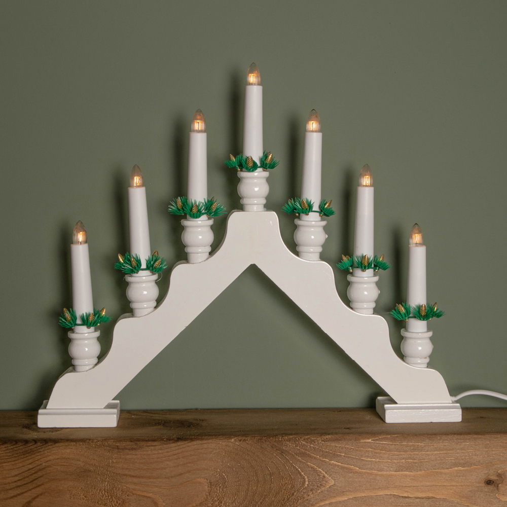 Samuel Alexander Warm White LED White Wooden Christmas Candle Bridge 40cm Image 4
