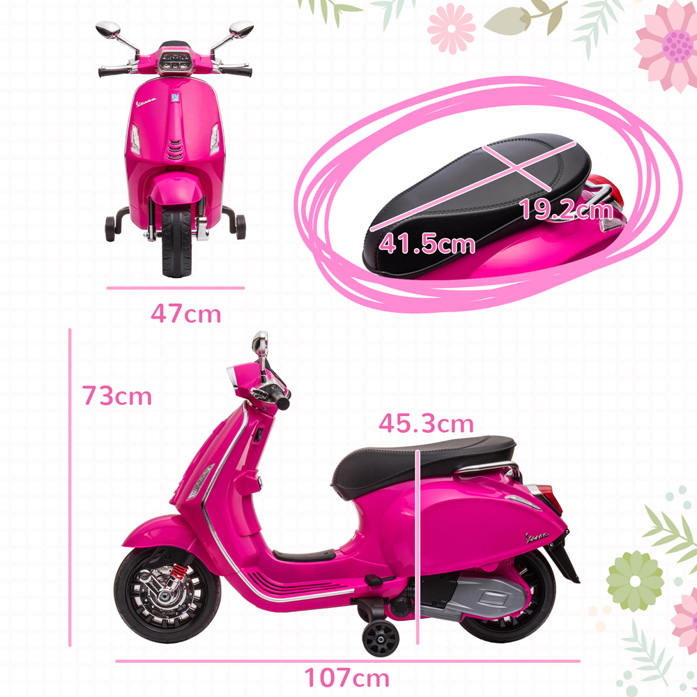 Tommy Toys Pink Vespa Licensed Kids Electric Bike with 2 Training Wheels 12V Image 9