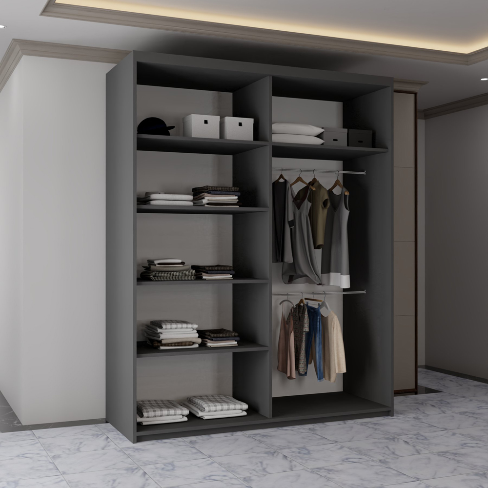 Sliding Wardrobes 4U California 2 Door Grey Curved Mirrored Wardrobe 150cm Image 4