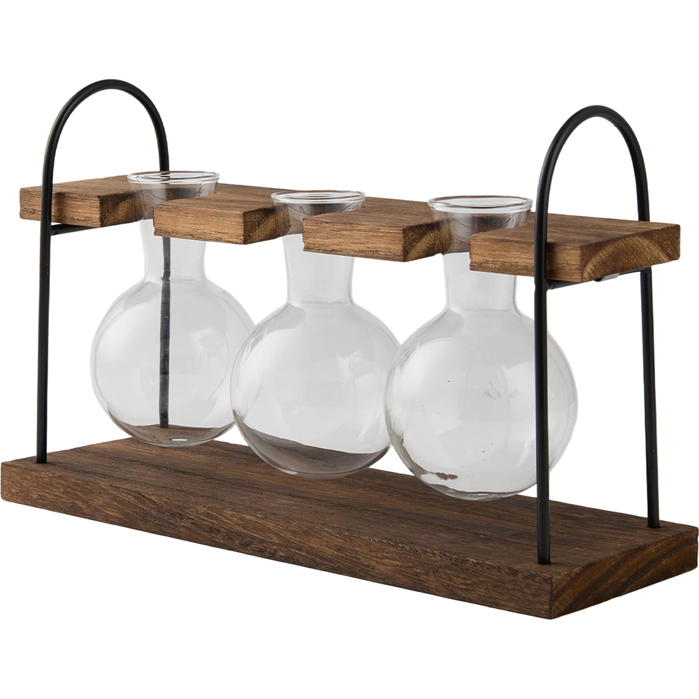 Living and Home 3 Piece Bulb Vase Set with Pine Wood Stand Image 1