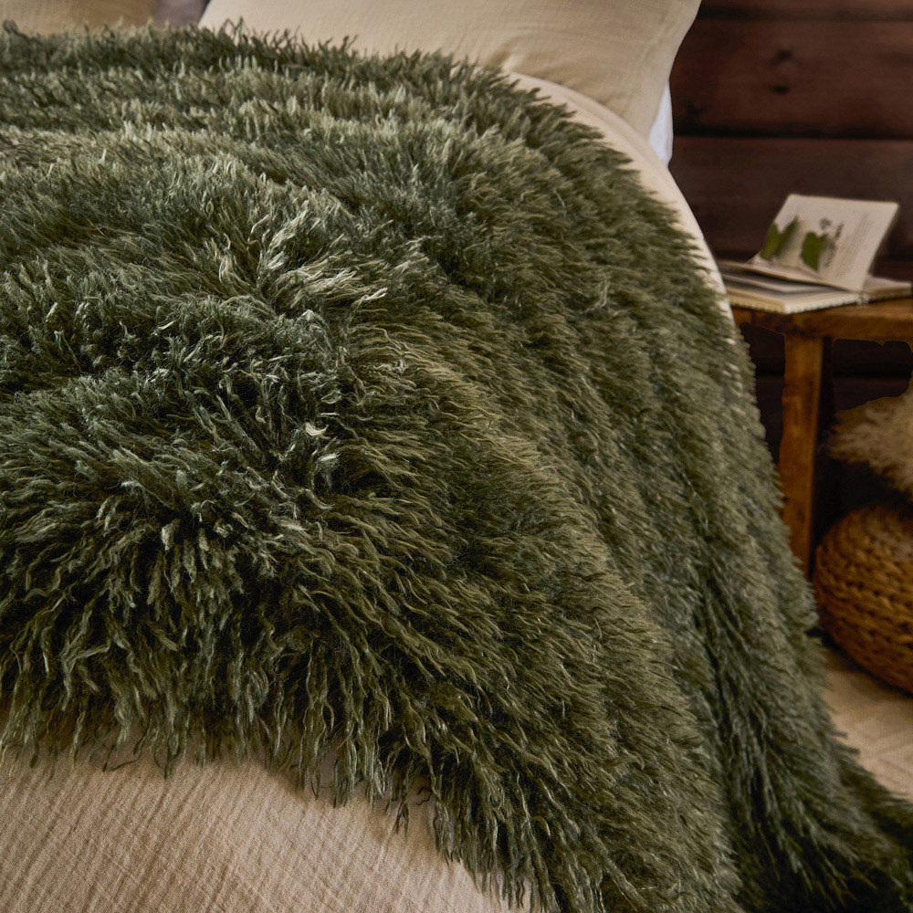 Furn Rowan Khaki Reversible Faux Fur Throw 130 x 175cm Image 4