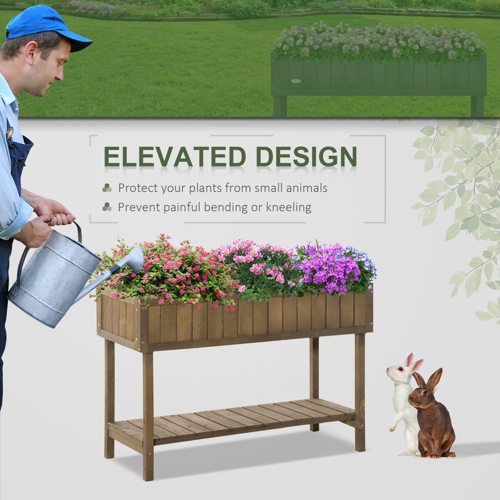 Outsunny Brown Wooden 8 Cube Herb Planter Stand with Shelf Image 6