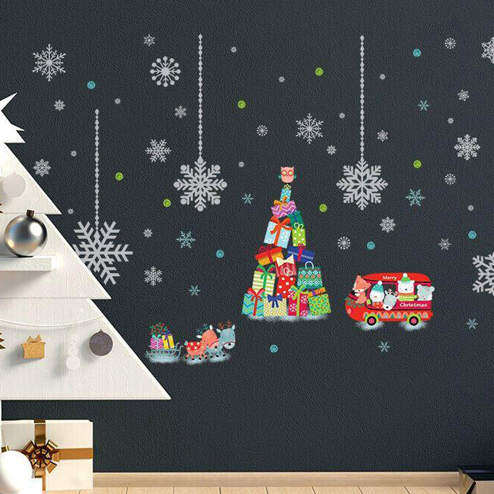 Walplus Reindeer Christmas Tree and Silver Snowflakes Self Adhesive Wall Stickers 81 Piece Image 4
