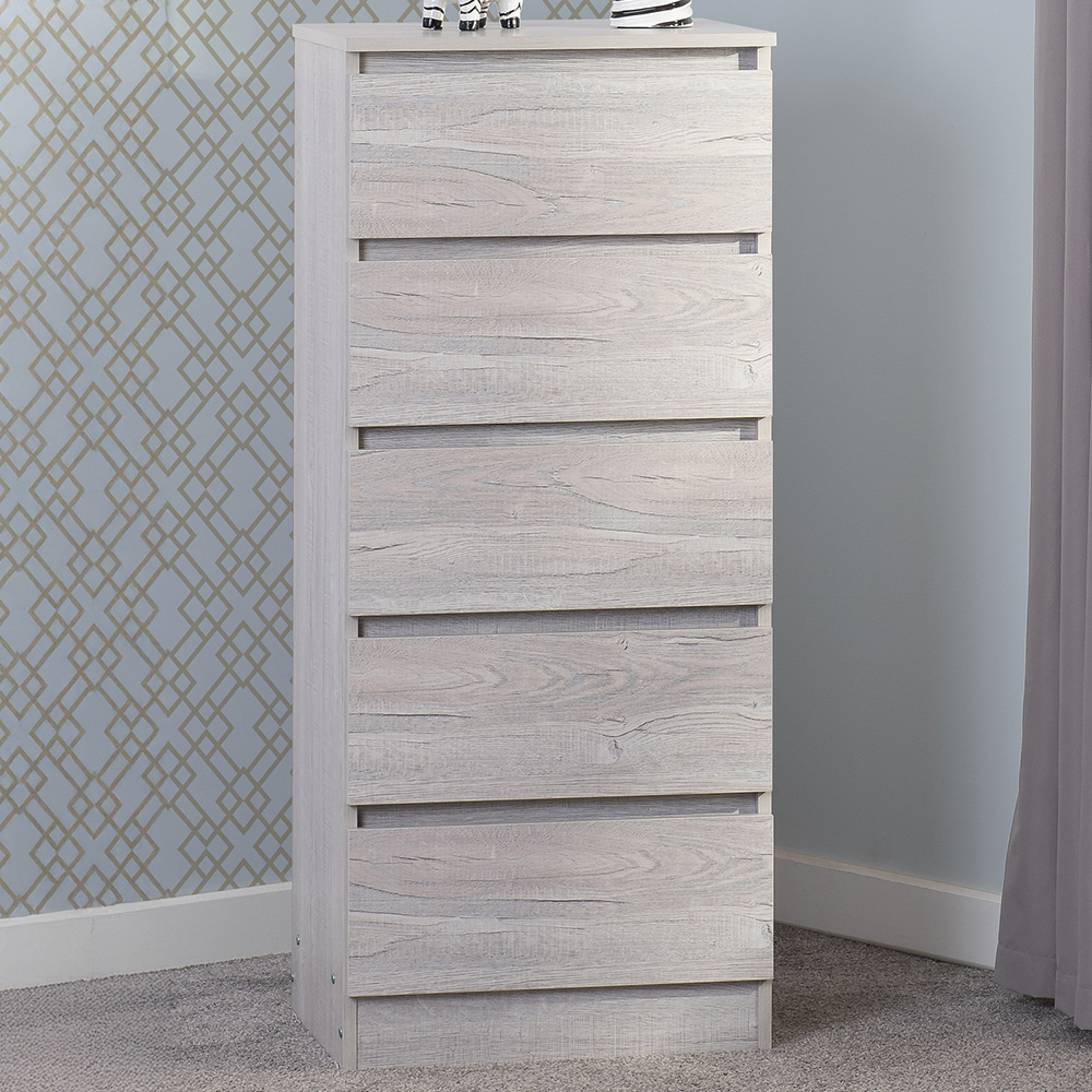 Seconique Malvern 5 Drawer Urban Snow Narrow Chest of Drawers Image 1