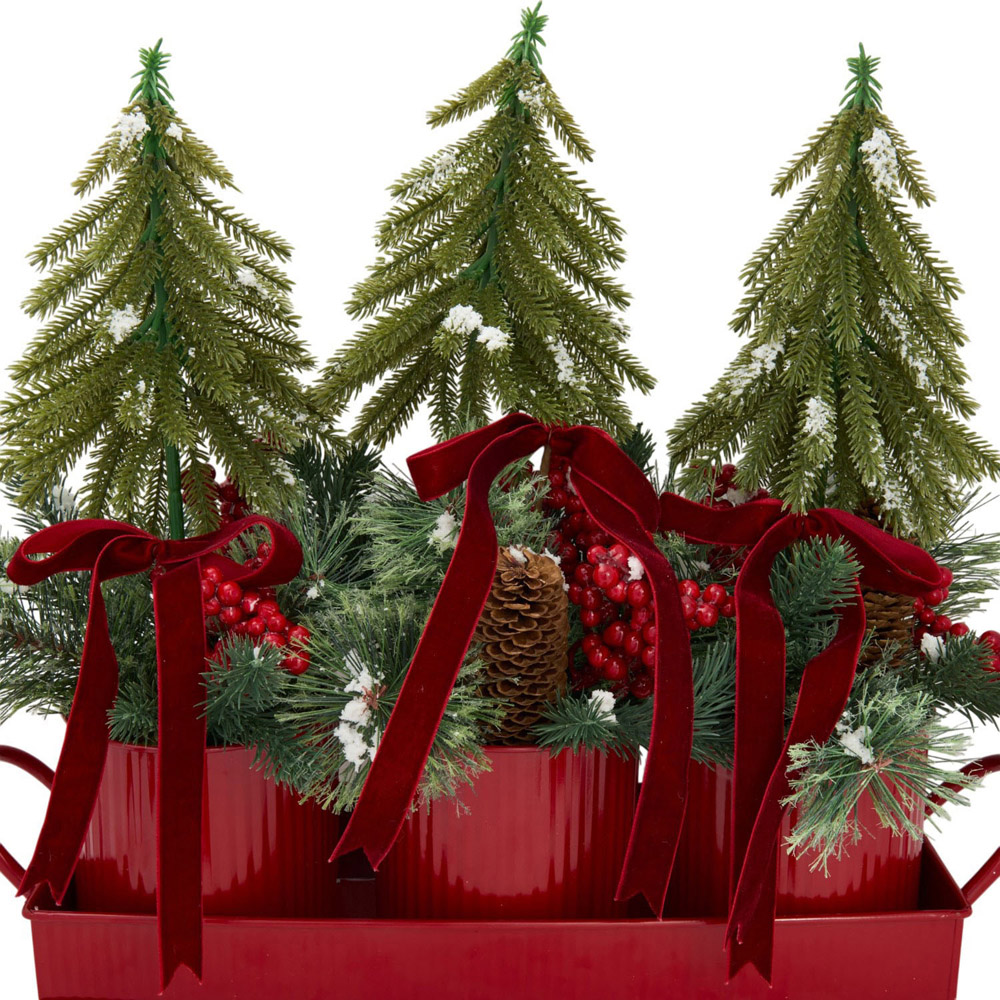 Red Bow Trio Potted Trees Image 6