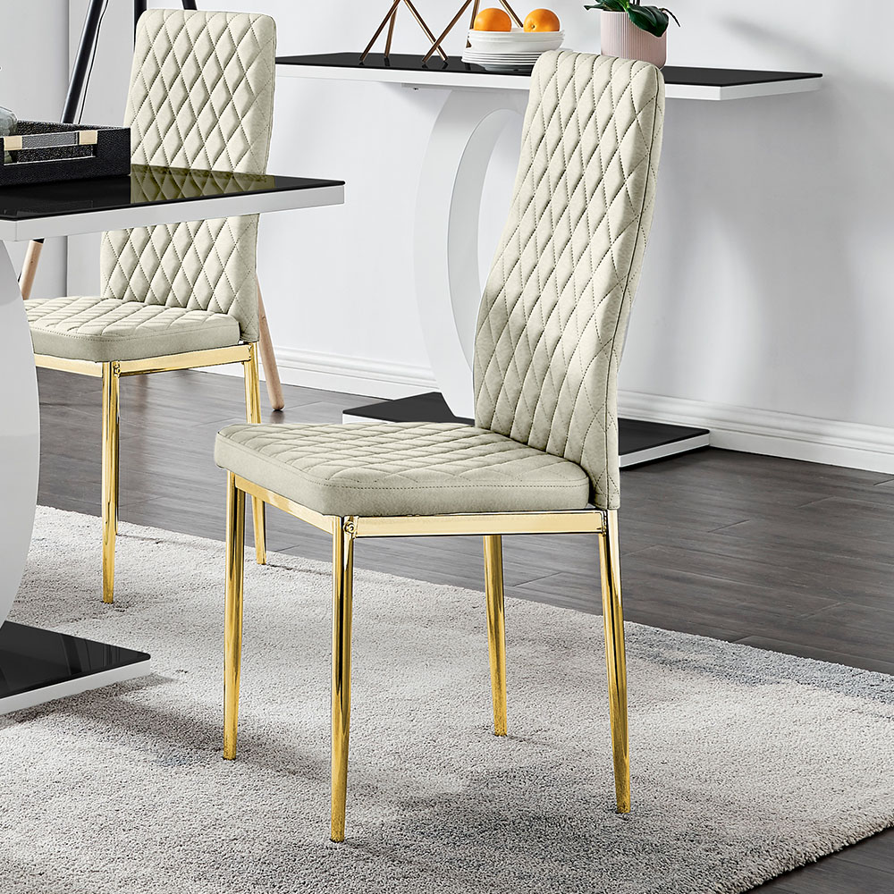 Furniturebox Lucia Valera 4 Seater Dining Set Black Gloss Cream and Gold Image 3