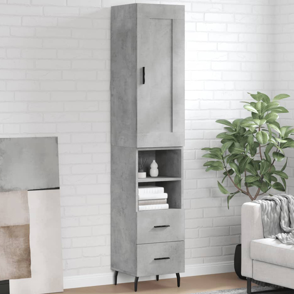 vidaXL Single Door 2 Drawer 2 Shelf Concrete Grey Highboard Image 1