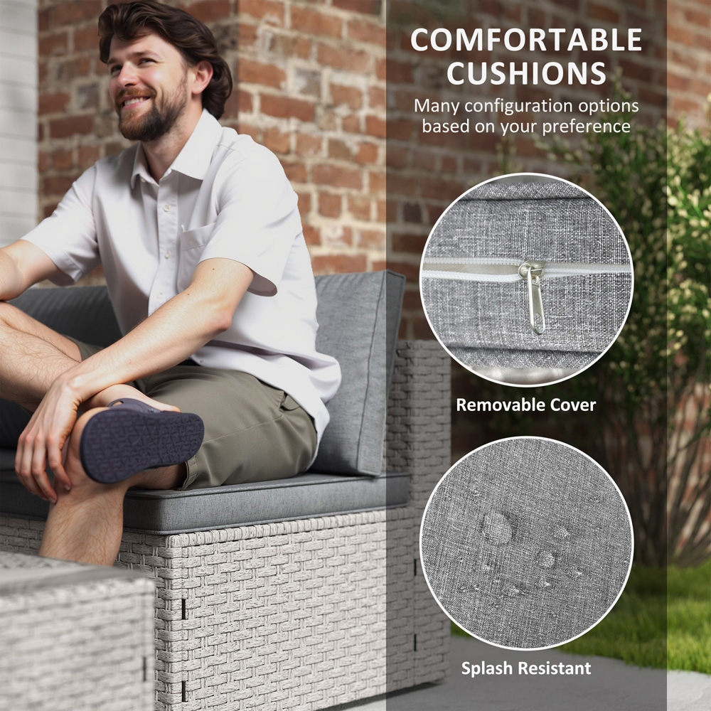 Outsunny 6 Seater Grey Rattan Garden Furniture Set with Cushions Image 6