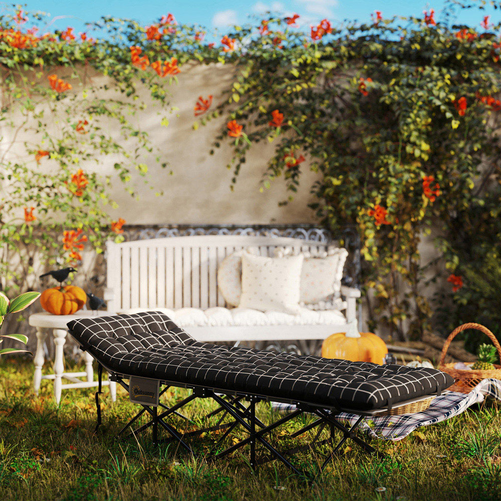 Outsunny Single Black Folding Camping Cot with Mattress Image 8