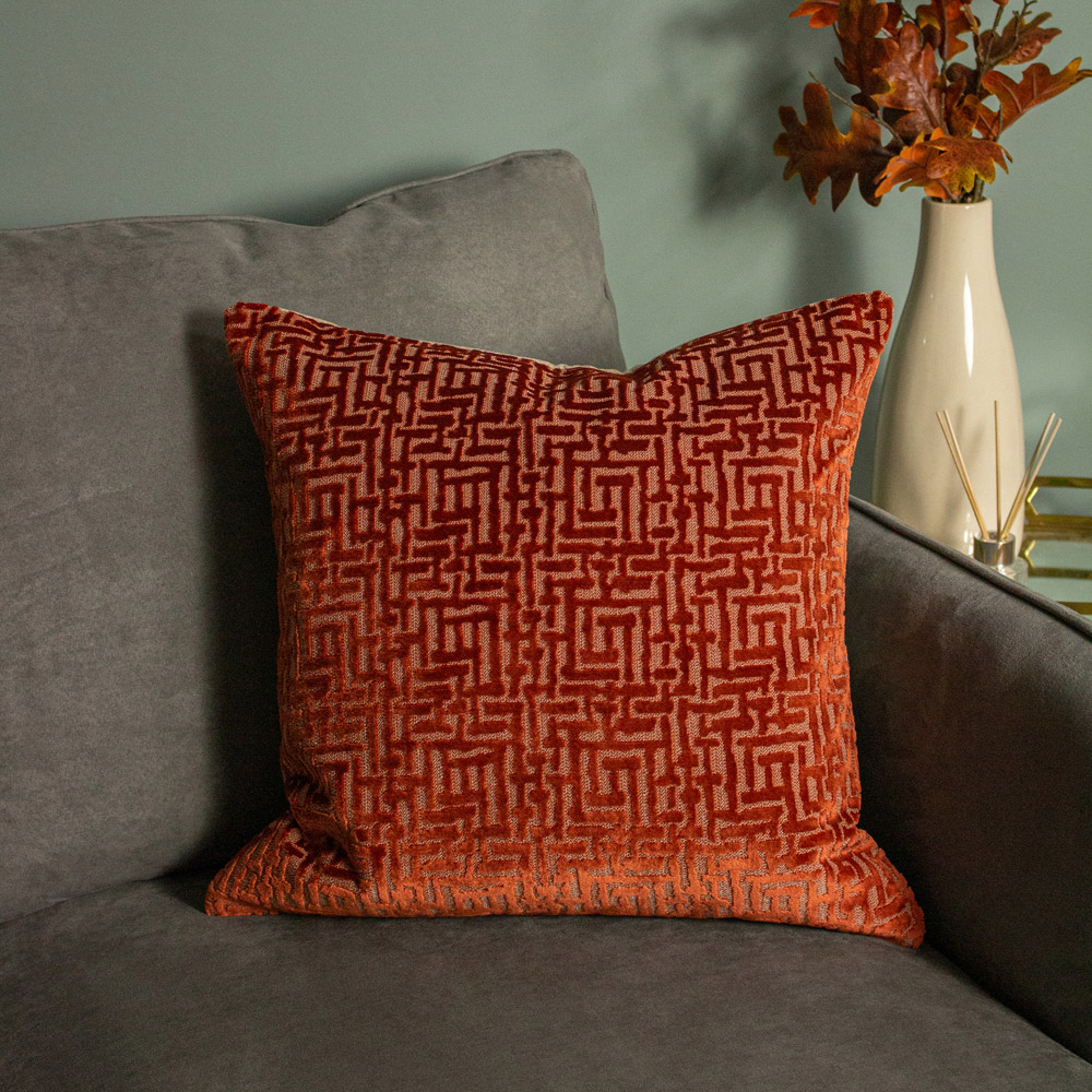 Paoletti Delphi Rust Velvet Jacquard Cushion Image 2