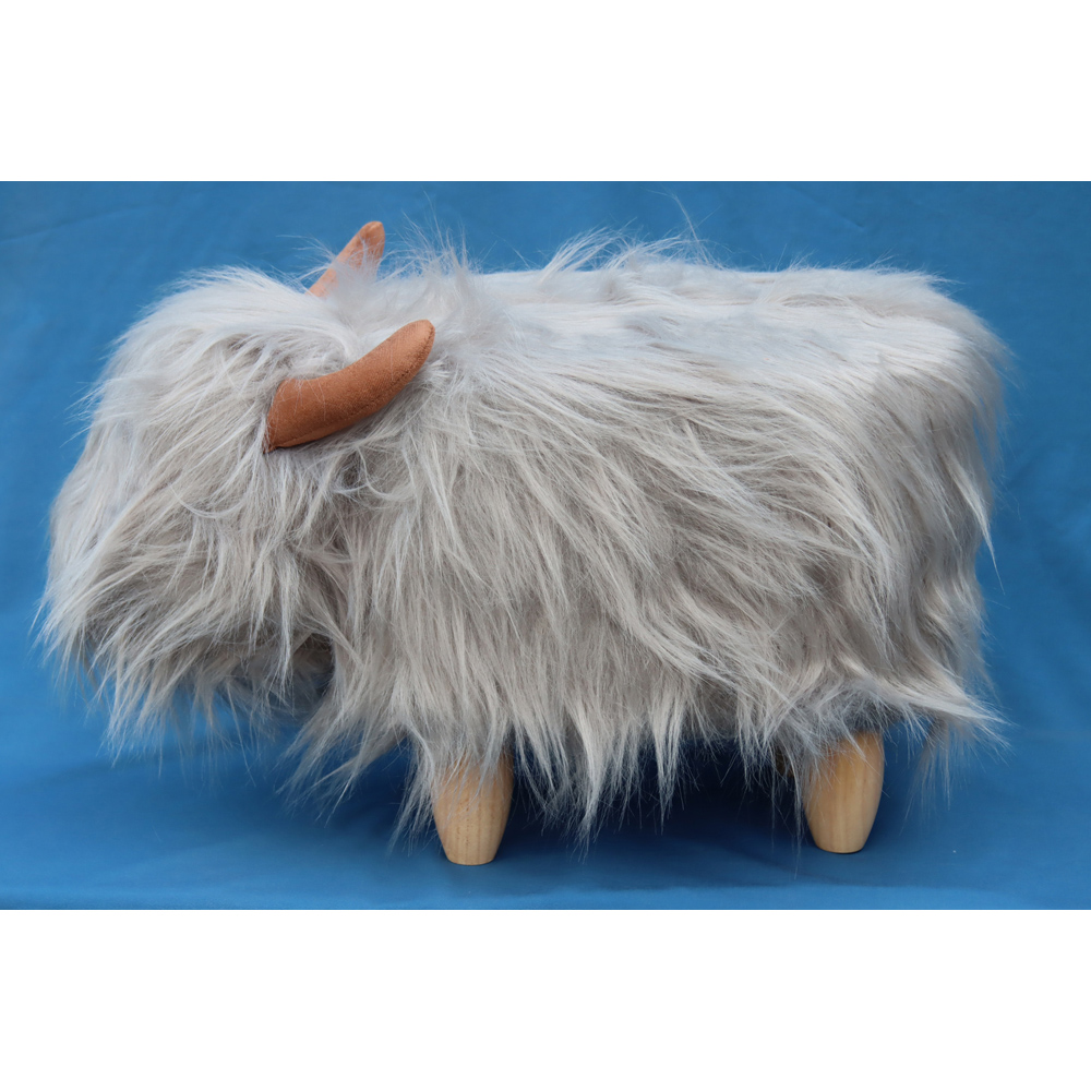Gardeco Georgette The Highland Cow Pale Grey Synthetic Fur Footstool Image 5