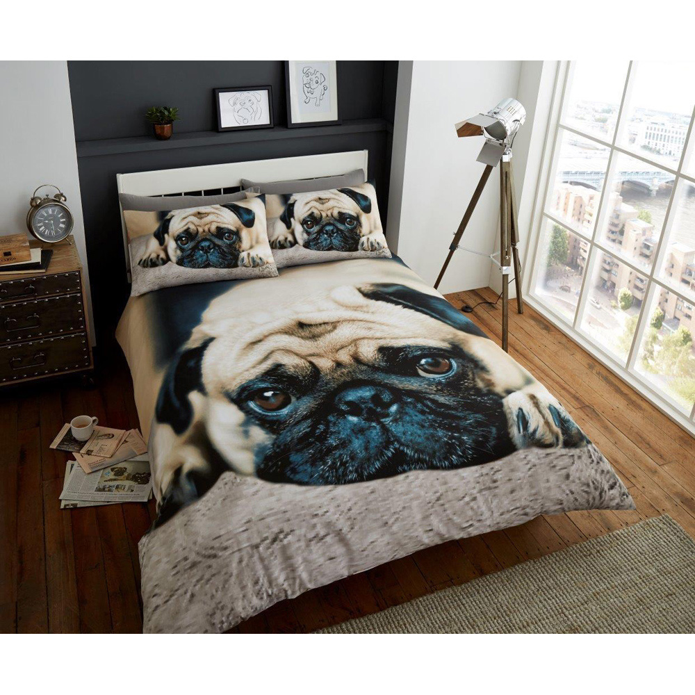Smart Living King Size 3D Sweet Pug Print Duvet Cover Set Image 3