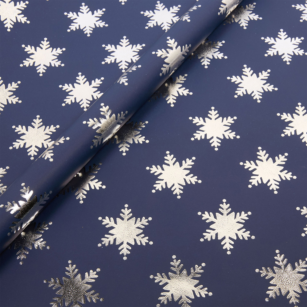Embossed Snowflake Gift Wrapping Paper Navy Image 3