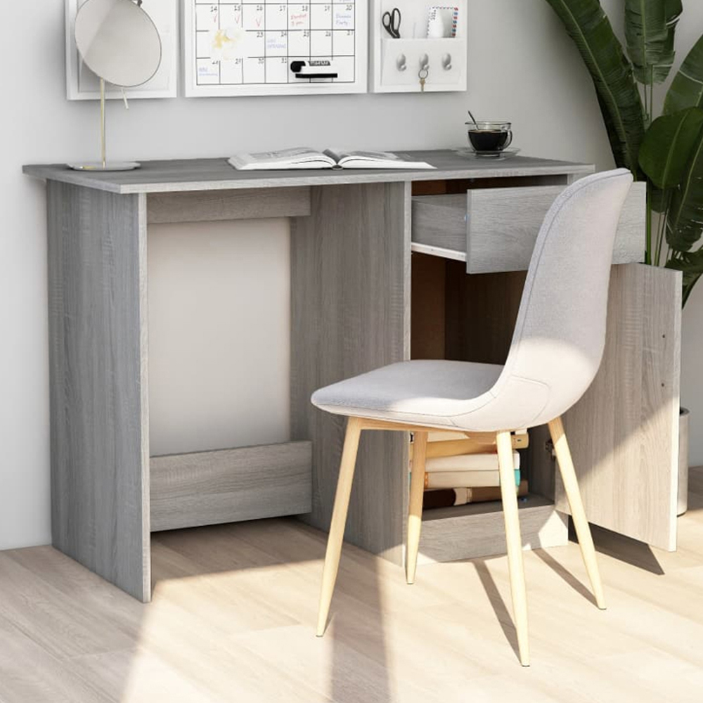 vidaXL Single Door Single Drawer Computer Desk Grey Sonoma Image 1